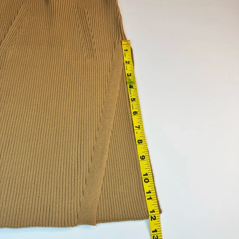 NWT Topshop Tan Ribbed Midi Pencil Skirt with Side Slit Sz4/6 Career Comfy